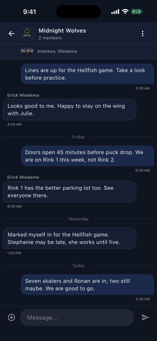 A team chat thread